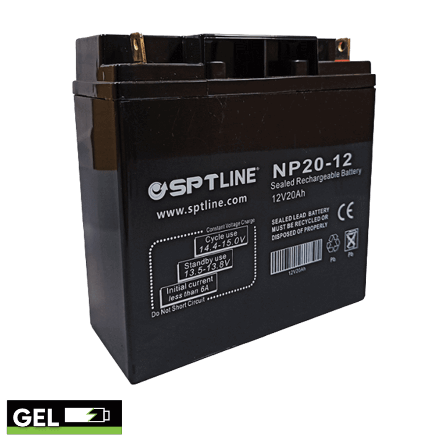 Batería de Gel SPTLINE 12V 20Ah (BAT2012) – Sellada VRLA – Baja Autodescarga – Respaldo para UPS / Equipos Médicos
