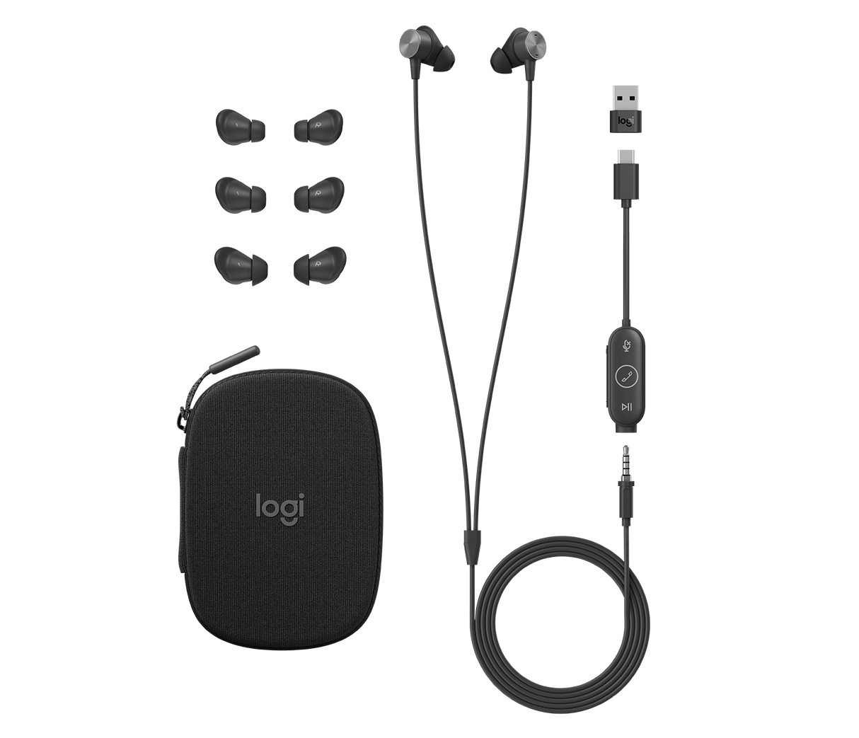 Auriculares Logitech Zone Wired Earbuds – En oreja, cableado 3.5 mm, grafito, 981-001008