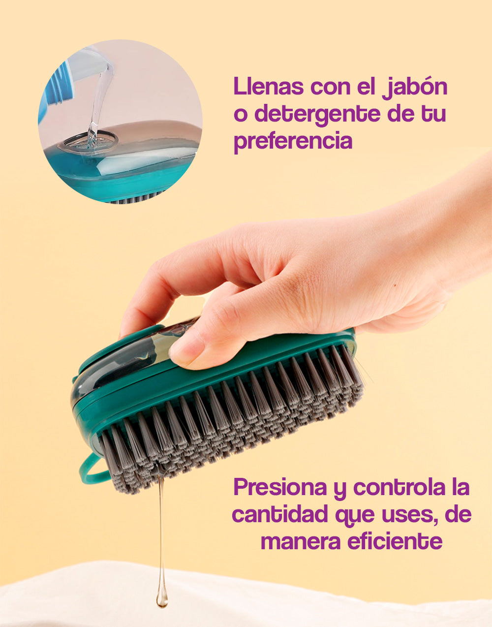 Cepillo para fregar con dispensador de jabón